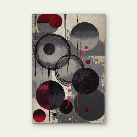 Industrial Grey Black Red Circles 40x60cm Metal Print Ready to Hang