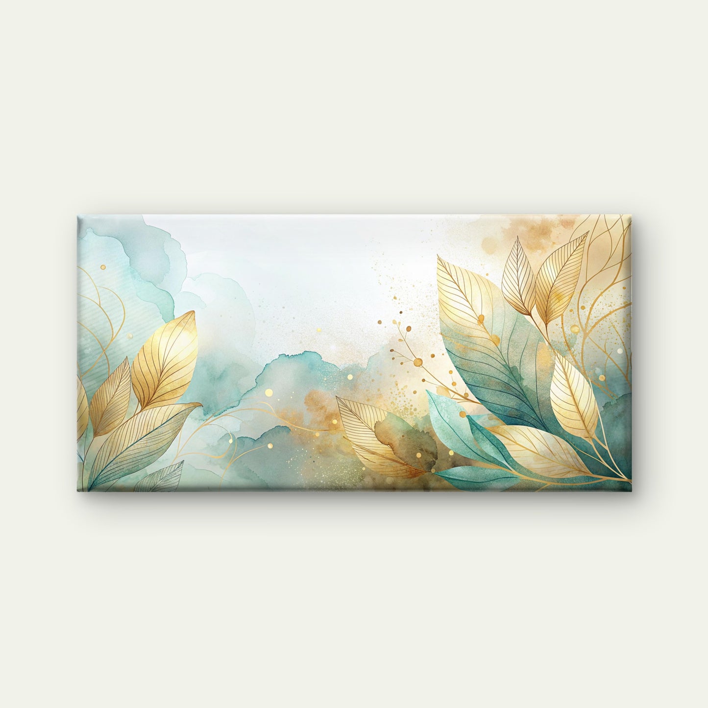 Sage Currents Golden Leaves Wall Art Canvas Office Home Room Framed 120x60cm - Bella Home Decor