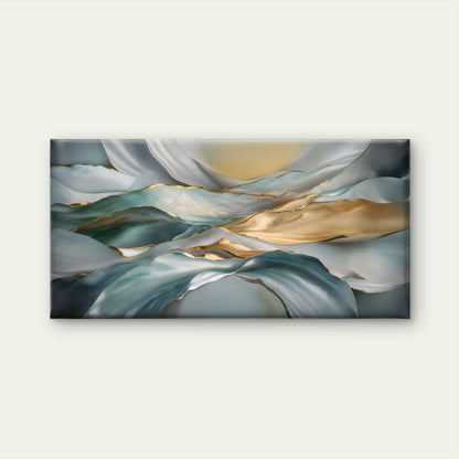 Teal Gold Waves Abstract Wall Art Canvas Office Home Room Framed 120x60cm