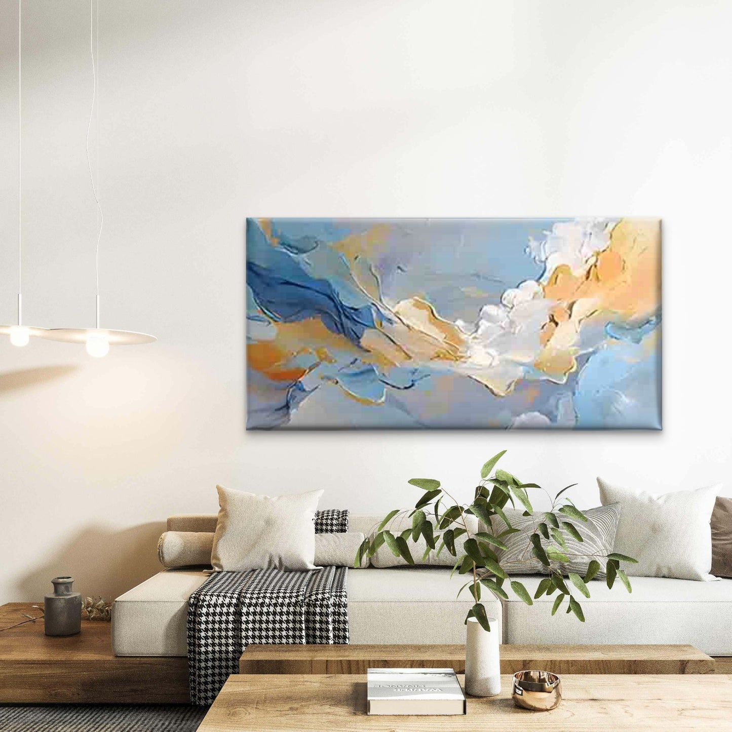Abstract Pattern in Blue Yellow Wall Art Canvas Office Home Room Framed 120x60cm - Bella Home Decor