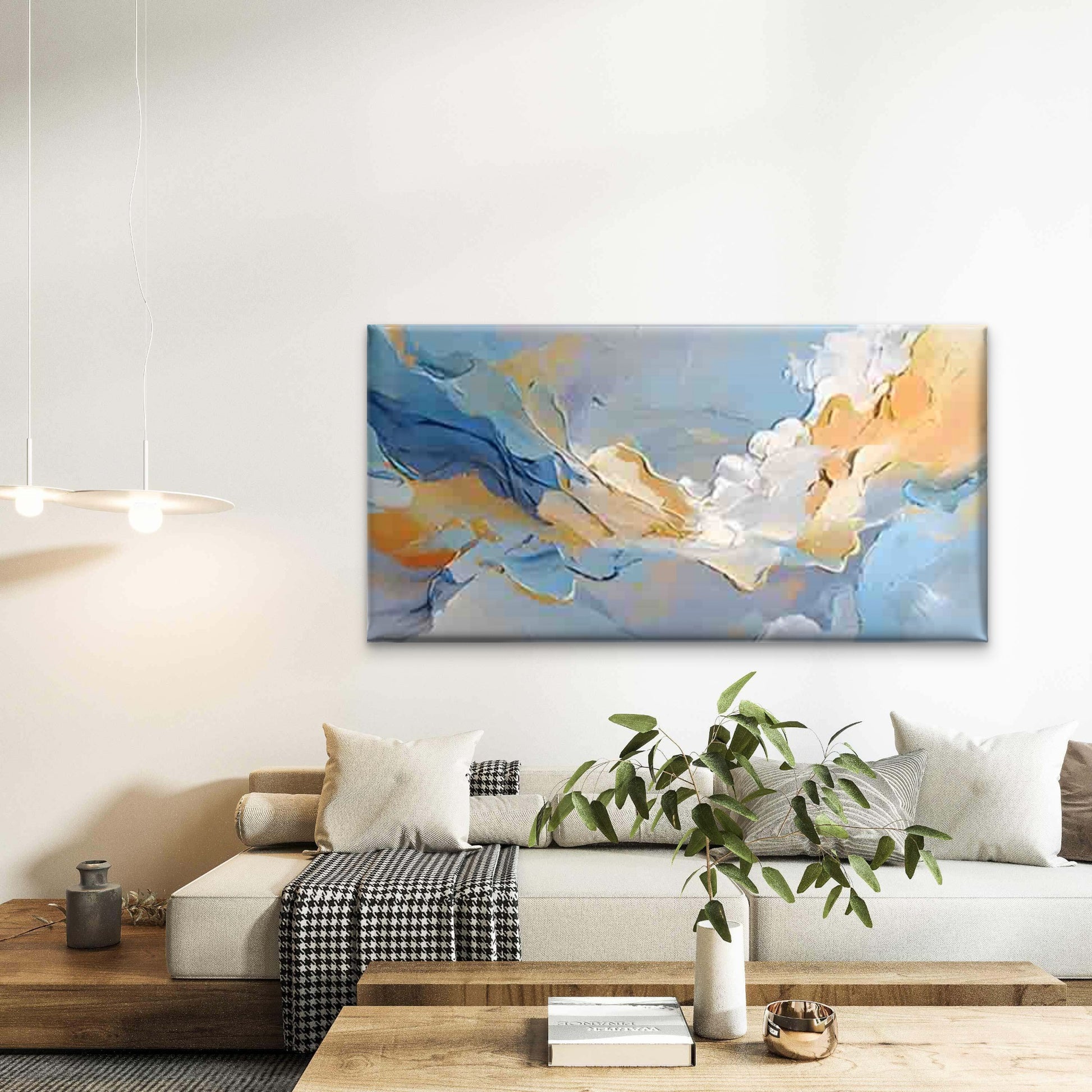 Abstract Pattern in Blue Yellow Wall Art Canvas Office Home Room Framed 120x60cm - Bella Home Decor