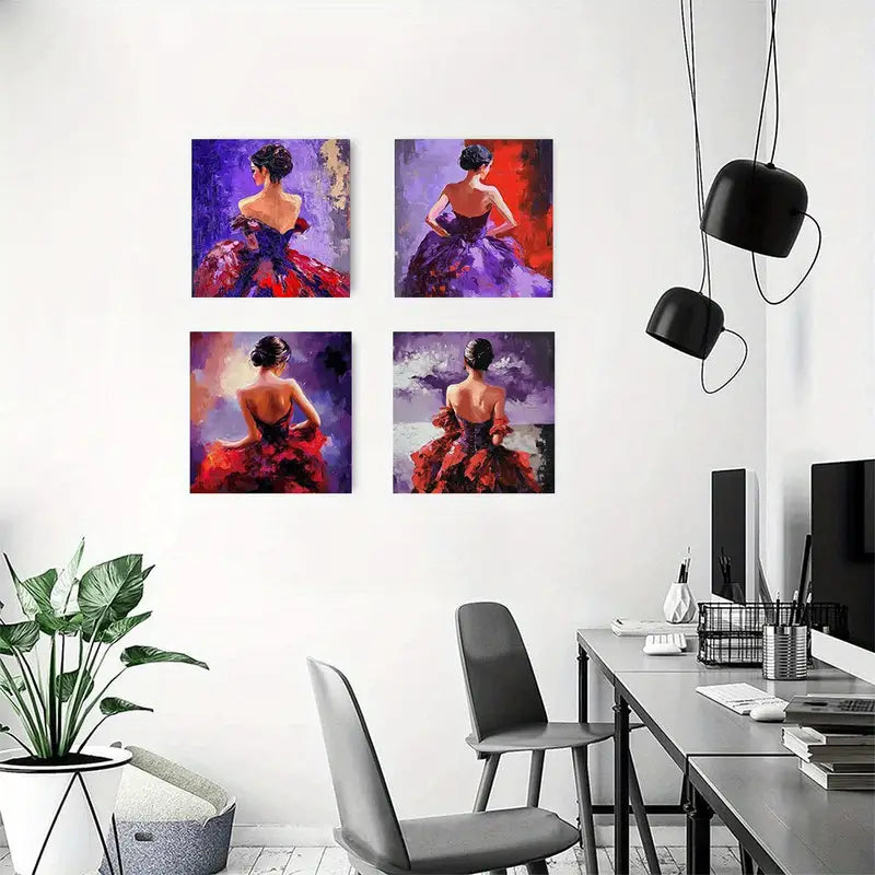 4pcs Vibrant Purple & Red Dresses rd   Wall Art Canvas Framed