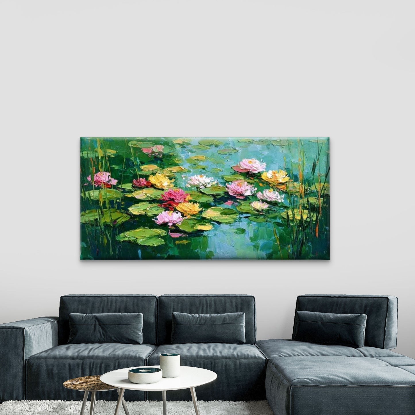 Water Lily Pond Painting Wall Art Canvas Office Home Room Framed 120x60cm - Bella Home Decor