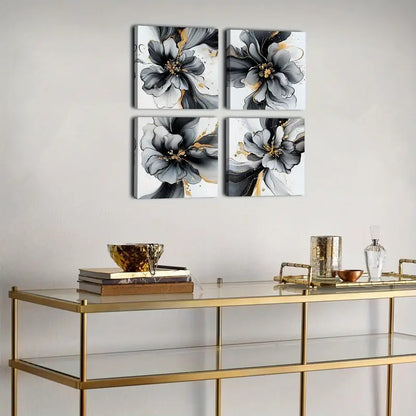 4pcs Golden Foil Fluid Lines Wall Art Canvas Framed