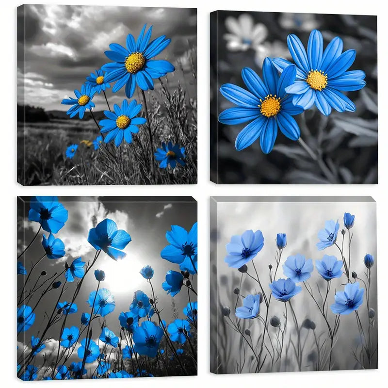 4pcs Navy Blue & Golden Botanical Prints,Wall Art Canvas Framed