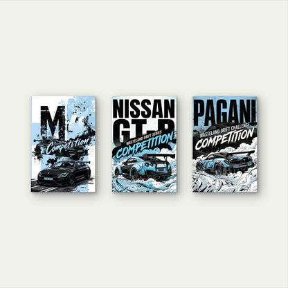 3pcs BMW M4 Nissan GTR Pagani Drift Supercar  Wall Art Set Canvas Framed 40x60cm - High Quality Print 100% Australian Made Wall Canvas Ready to Hang