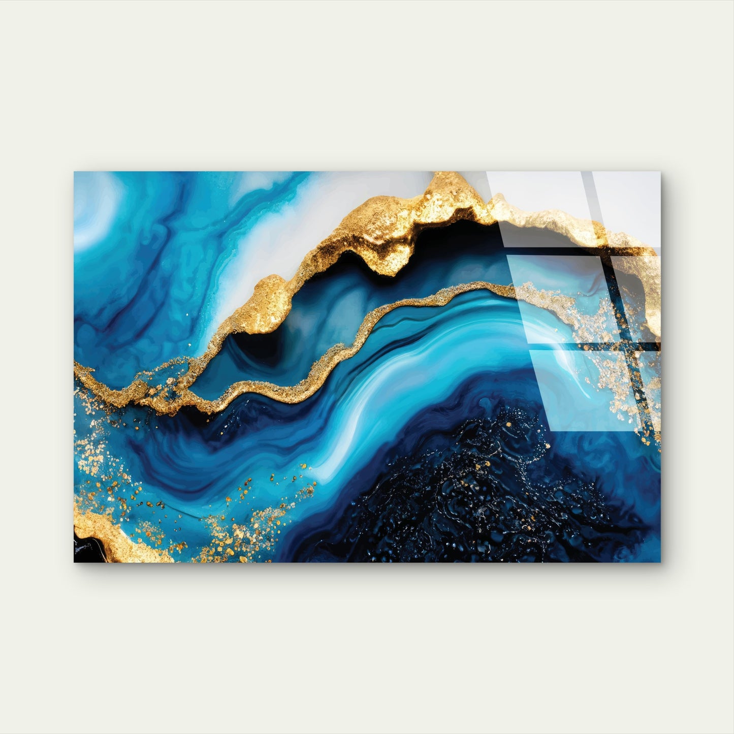 Abstract Sapphire Golden Vein Pattern  Acrylic Glass Printing Wall Art Australian Made Quality