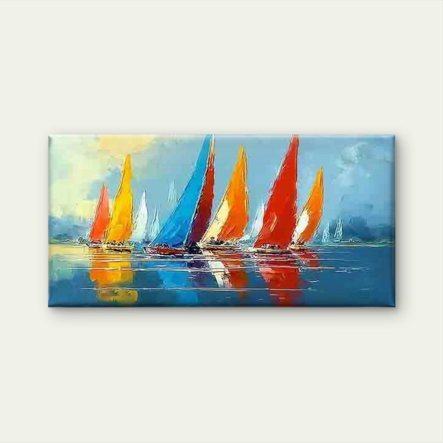 Vibrant Sailboats on The Ocean Wall Art Canvas Office Home Room Framed 120x60cm