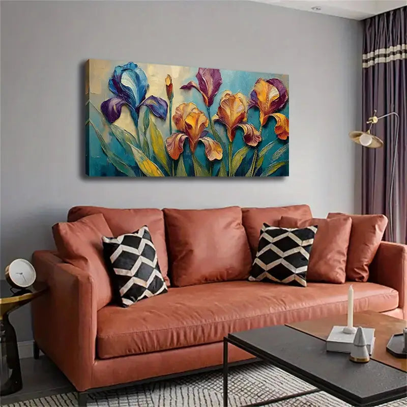 Colorful Flower Irises Wall Art Canvas Office Home Room Framed 120x60cm - Bella Home Decor