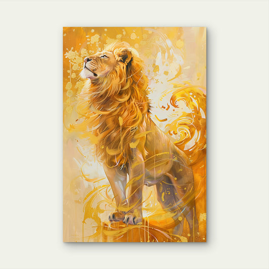Golden Lion Abstract Majestic Wildlife Art Metal Print Ready to Hang 40x60cm