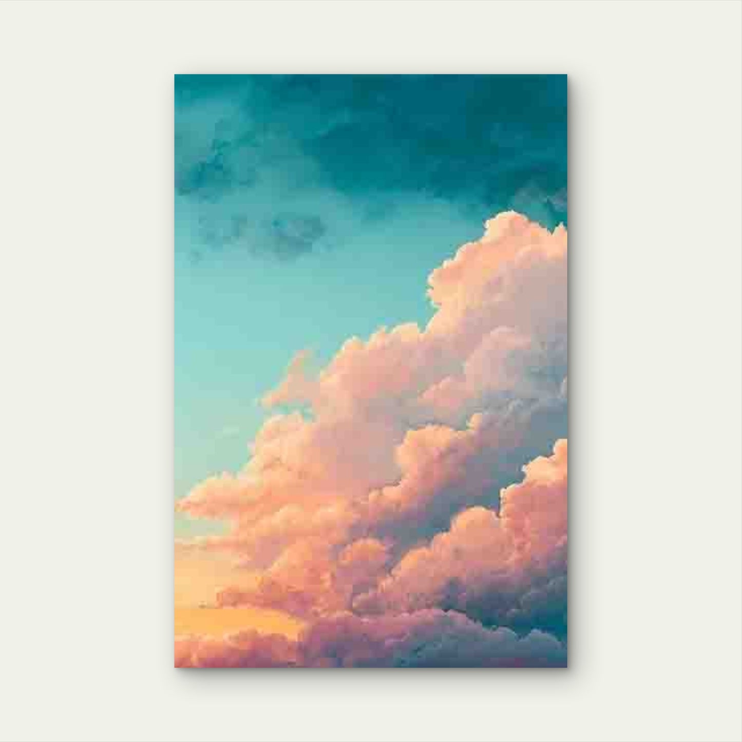 Dreamy Cloudscape with Gentle Teal And Golden Tones 60x90cm Metal Print Ready to Hang - Bella Home Decor