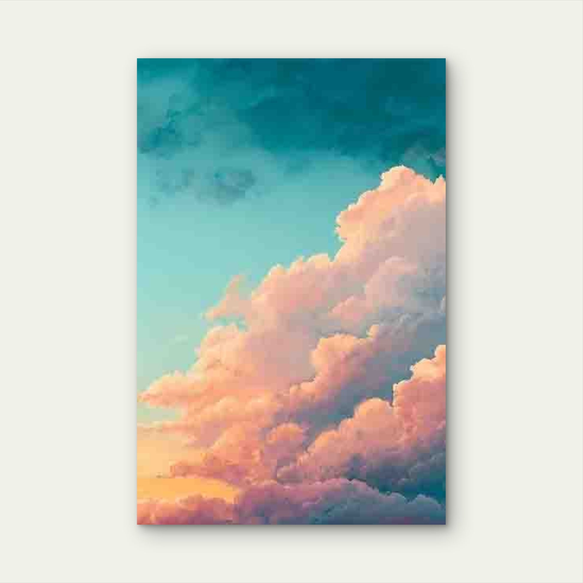 Dreamy Cloudscape with Gentle Teal And Golden Tones 60x90cm Metal Print Ready to Hang - Bella Home Decor