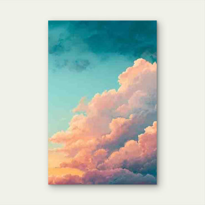Dreamy Cloudscape with Gentle Teal And Golden Tones 60x90cm Metal Print Ready to Hang - Bella Home Decor