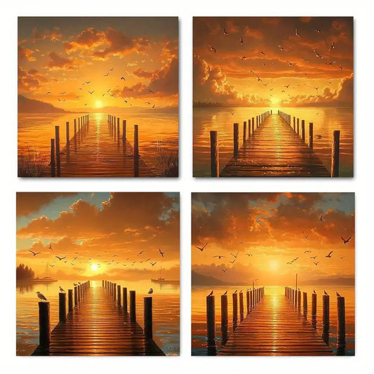 4pcs  Colorful Clouds with SeagullsWall Art Canvas Framed