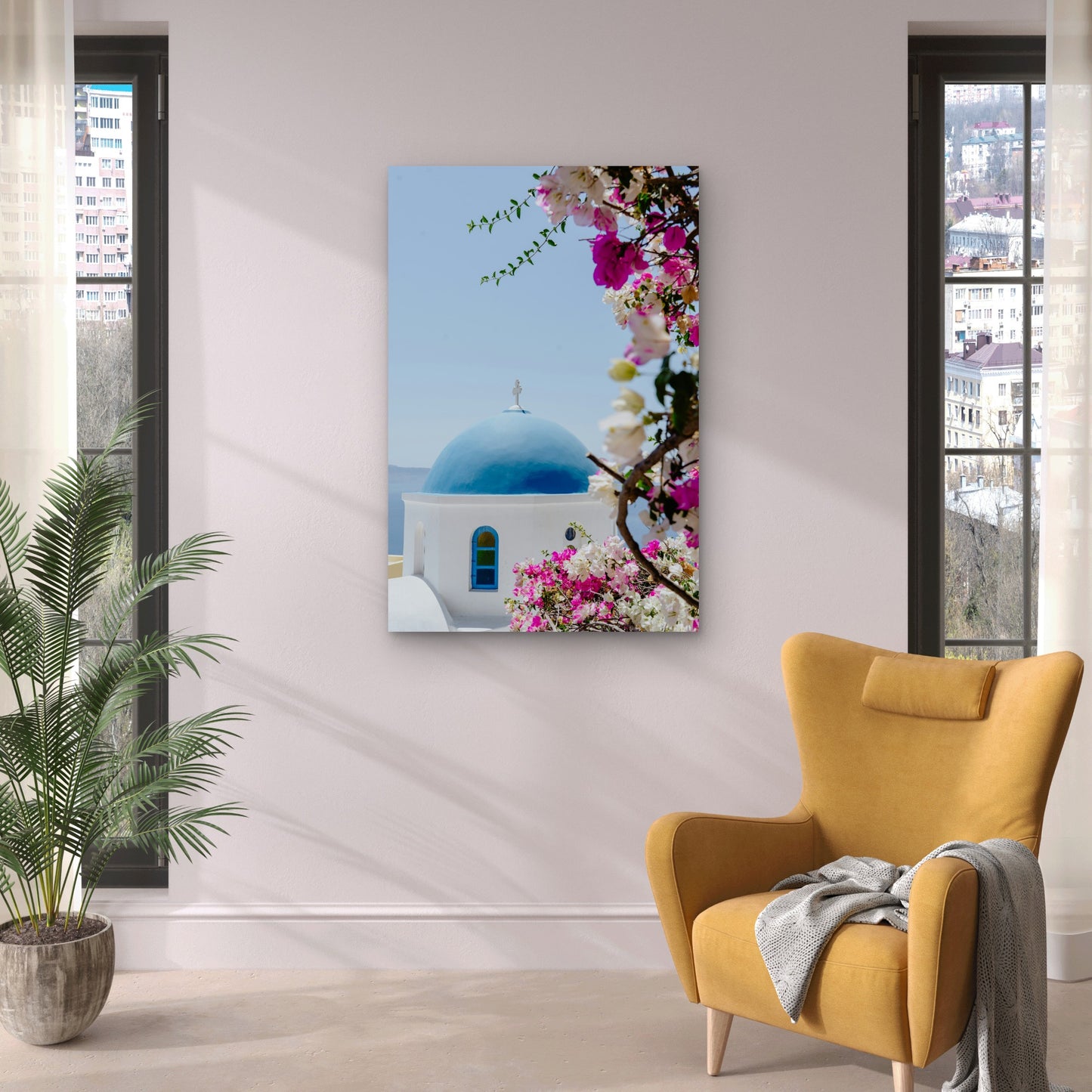 Blue-Domed Churches in Oia, Santorini 60x90cm Metal Print Ready to Hang