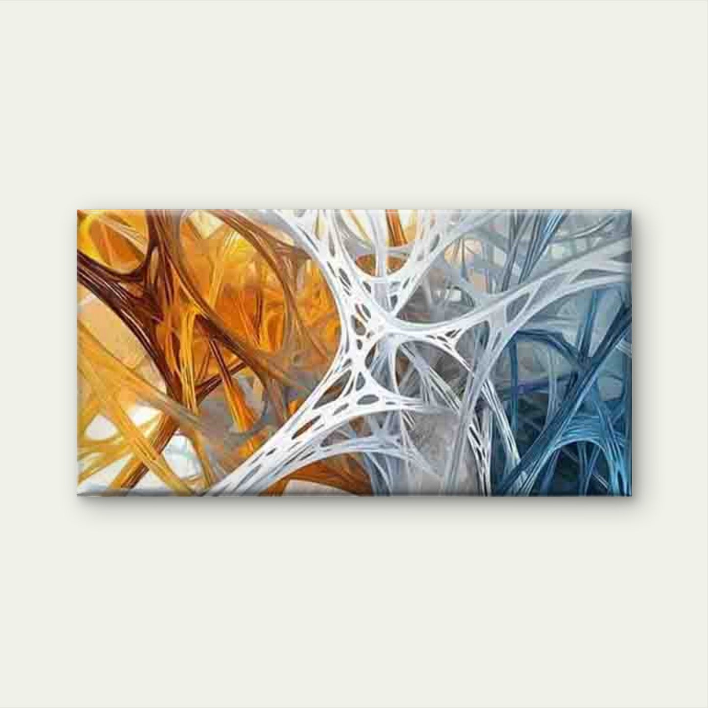 Abstract Blue And Golden Paint Wall Art Canvas Office Home Room Framed 120x60cm - Bella Home Decor