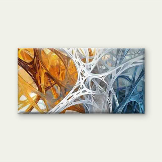Abstract Blue And Golden Paint Wall Art Canvas Office Home Room Framed 120x60cm