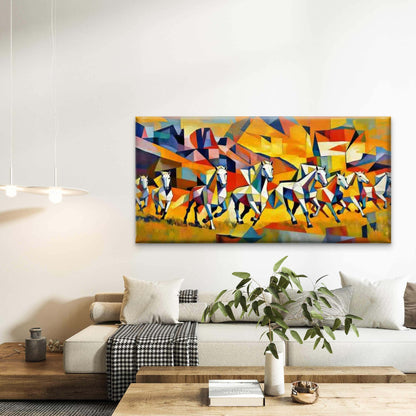 Geometric Running Horses Wall Art Canvas Office Home Room Framed 120x60cm