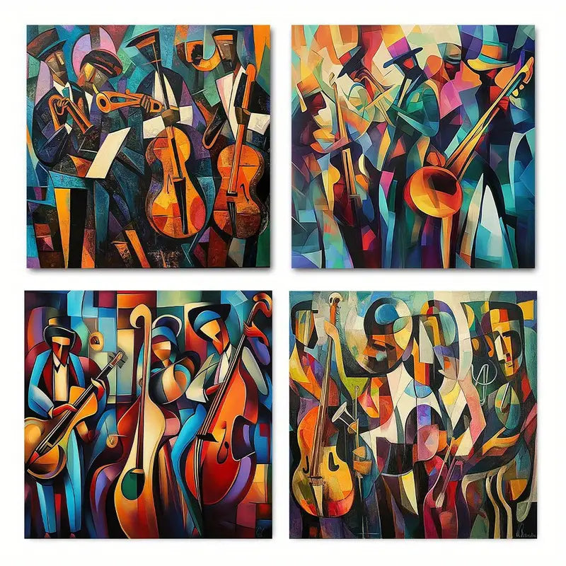 4pcs Jazz Theme Art Music Afro American   Wall Art Canvas Framed