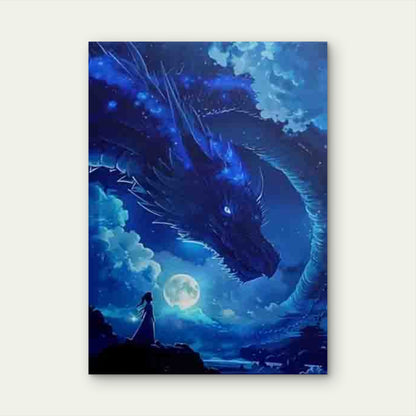Blue Dragon  with Starry Sky and Moon 60x90cm Metal Print Ready to Hang - Bella Home Decor