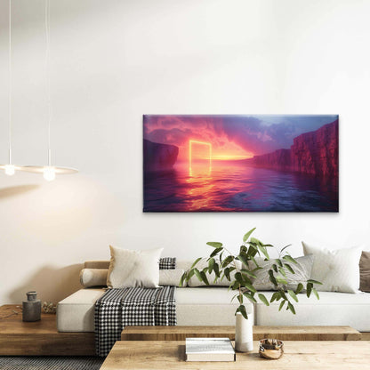 Neon Gate Surreal Seascape Wall Art Canvas Office Home Room Framed 120x60cm - Bella Home Decor