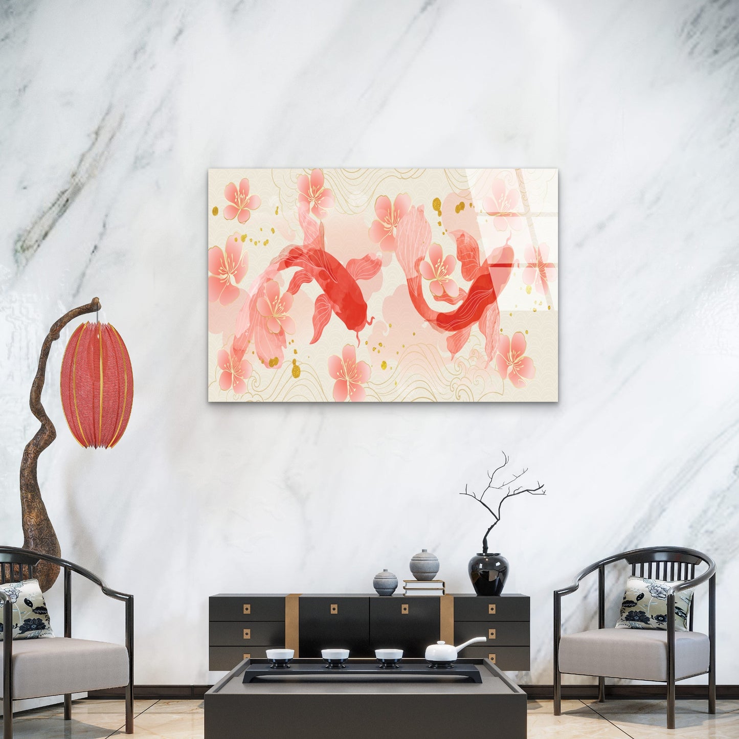 Koi Fish Sakura Blossom Flower Acrylic Glass Printing Wall Art Australian Made Quality