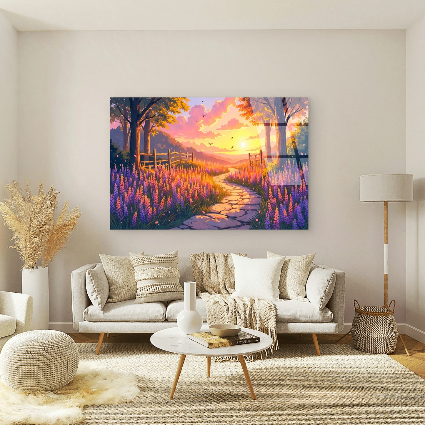 Lavender Field Stone Path Sunset Garden Acrylic Glass Printing Wall Art Australian Made Quality