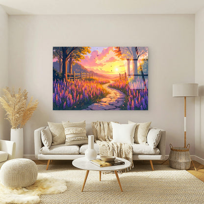 Lavender Field Stone Path Sunset Garden Acrylic Glass Printing Wall Art Australian Made Quality