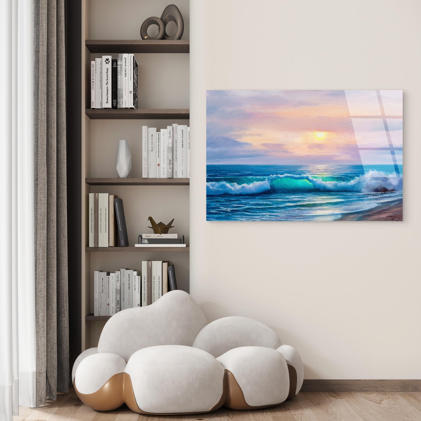 Impressionist Sunset Ocean Crashing Wave Acrylic Glass Printing Wall Art Australian Made Quality