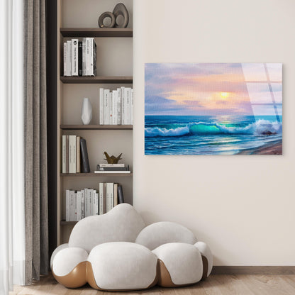 Impressionist Sunset Ocean Crashing Wave Acrylic Glass Printing Wall Art Australian Made Quality
