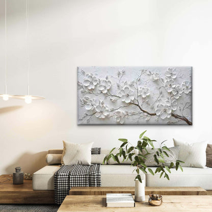 White Flowers on a Branch Wall Art Canvas Office Home Room Framed 120x60cm - Bella Home Decor