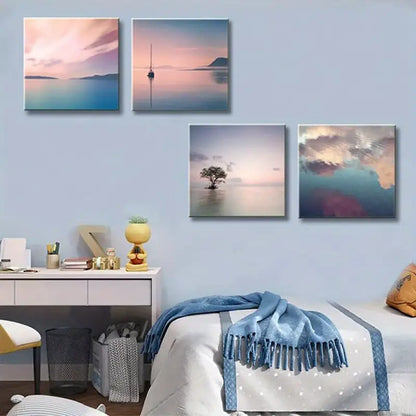 4pcs Romantic Sunset Beach Canvas Wall Art Canvas Framed - Bella Home Decor
