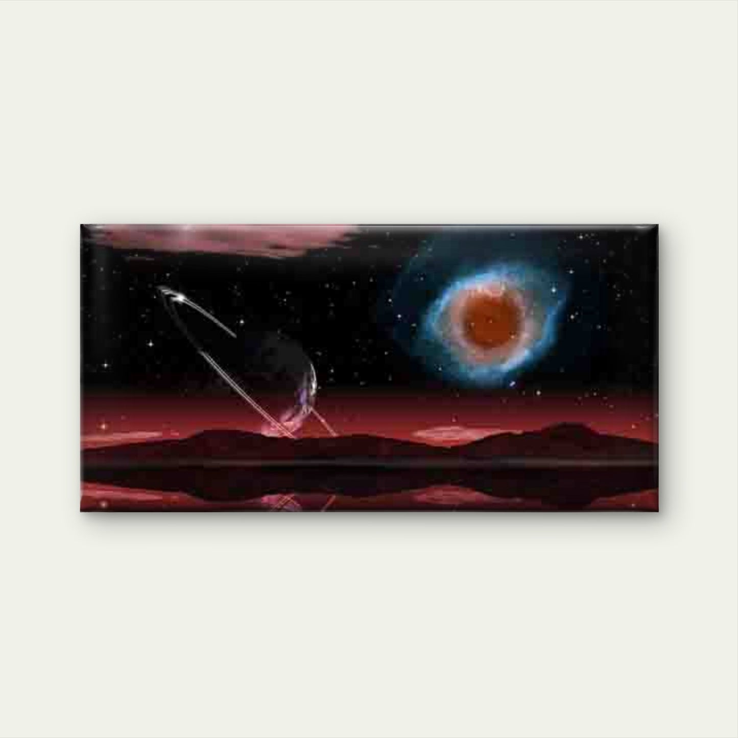 Red Nebula & Planet Rings Wall Art Canvas Office Home Room Framed 120x60cm - Bella Home Decor