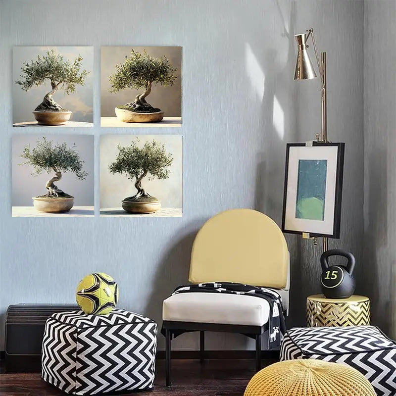 4pcs Contemporary Vintage Bonsai Perfect   Wall Art Canvas Framed
