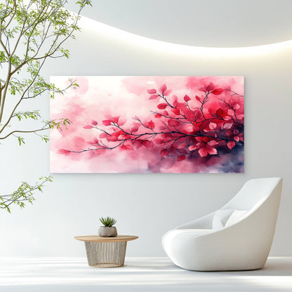 Vibrant Red Leafy Branches Wall Art Canvas Office Home Room Framed 120x60cm