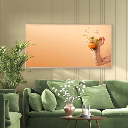 Orange Toned Floral Display Wall Art Canvas Office Home Room Framed 120x60cm