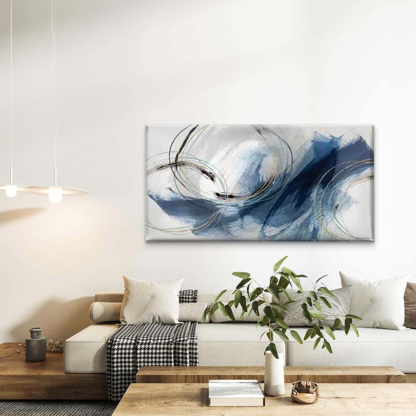 Blue And Golden Circles Wall Art Canvas Office Home Room Framed 120x60cm - Bella Home Decor