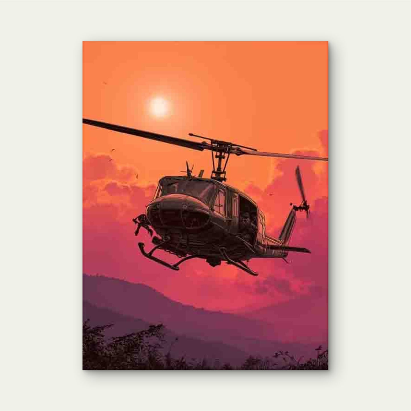 Vaporwave Huey Helicopter Over Vietnam 60x90cm Metal Print Ready to Hang