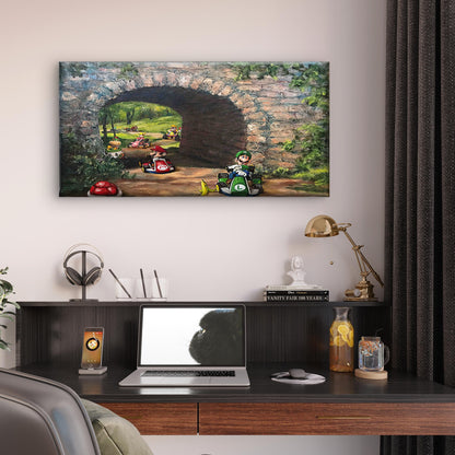 Vintage Gaming Landscape Wall Art Canvas Office Home Room Framed 120x60cm