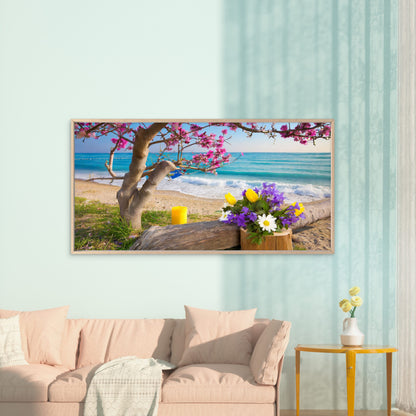 Seaside Spring Floral Beauty Wall Art Canvas Office Home Room Framed 120x60cm