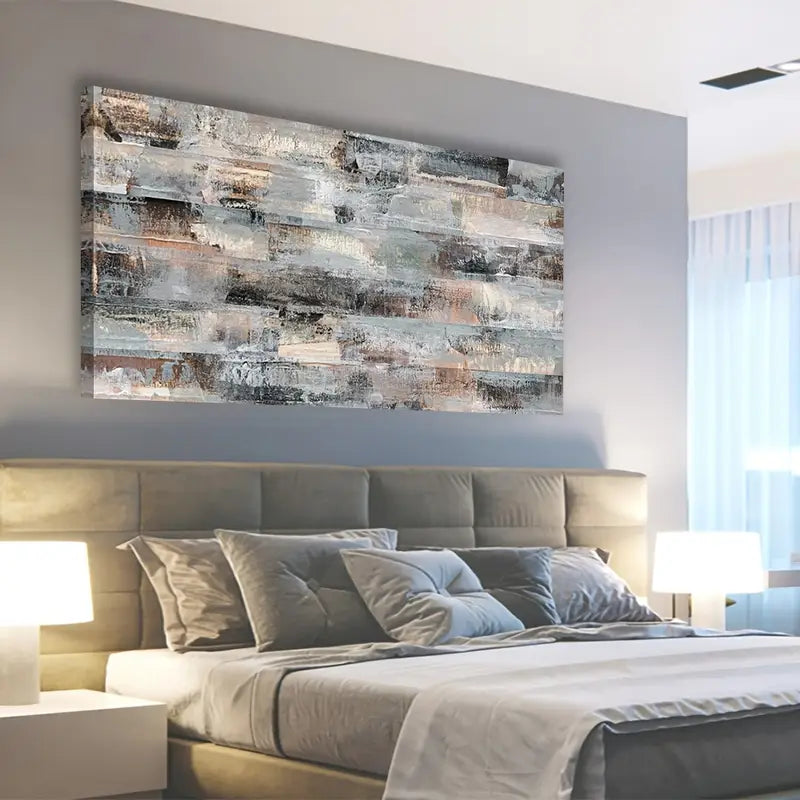 Gray Abstract Grey Brown Wall Art canvas office home room framed 120x60cm - Bella Home Decor