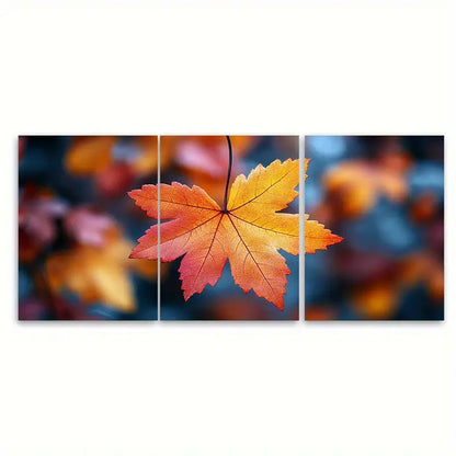 3pcs Vibrant Autumn Maple Leaf Canvas Metal Print Ready to Hang Art