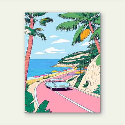 Turquoise Ocean & Pink Road 60x90cm Metal Print Ready to Hang