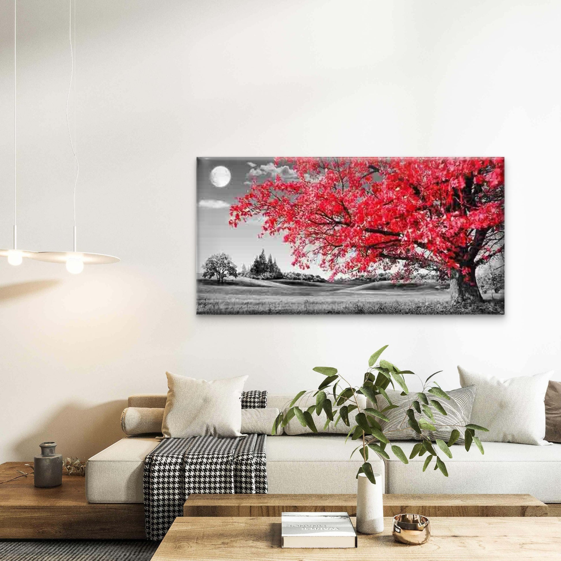 Autumn in Red Wall Art Canvas Office Home Room Framed 120x60cm - Bella Home Decor