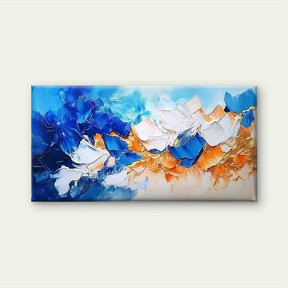 Blue & Orange Dynamic Brushstro Wall Art Canvas Office Home Room Framed 120x60cm