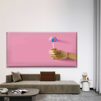 Wooden Hand With Lollipop Wall Art Canvas Office Home Room Framed 120x60cm