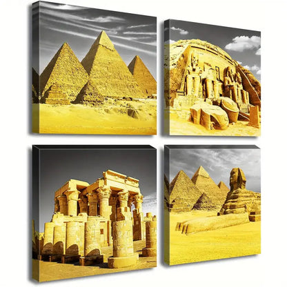 4pcs Egyptian Pyramids Wall Art Canvas Framed