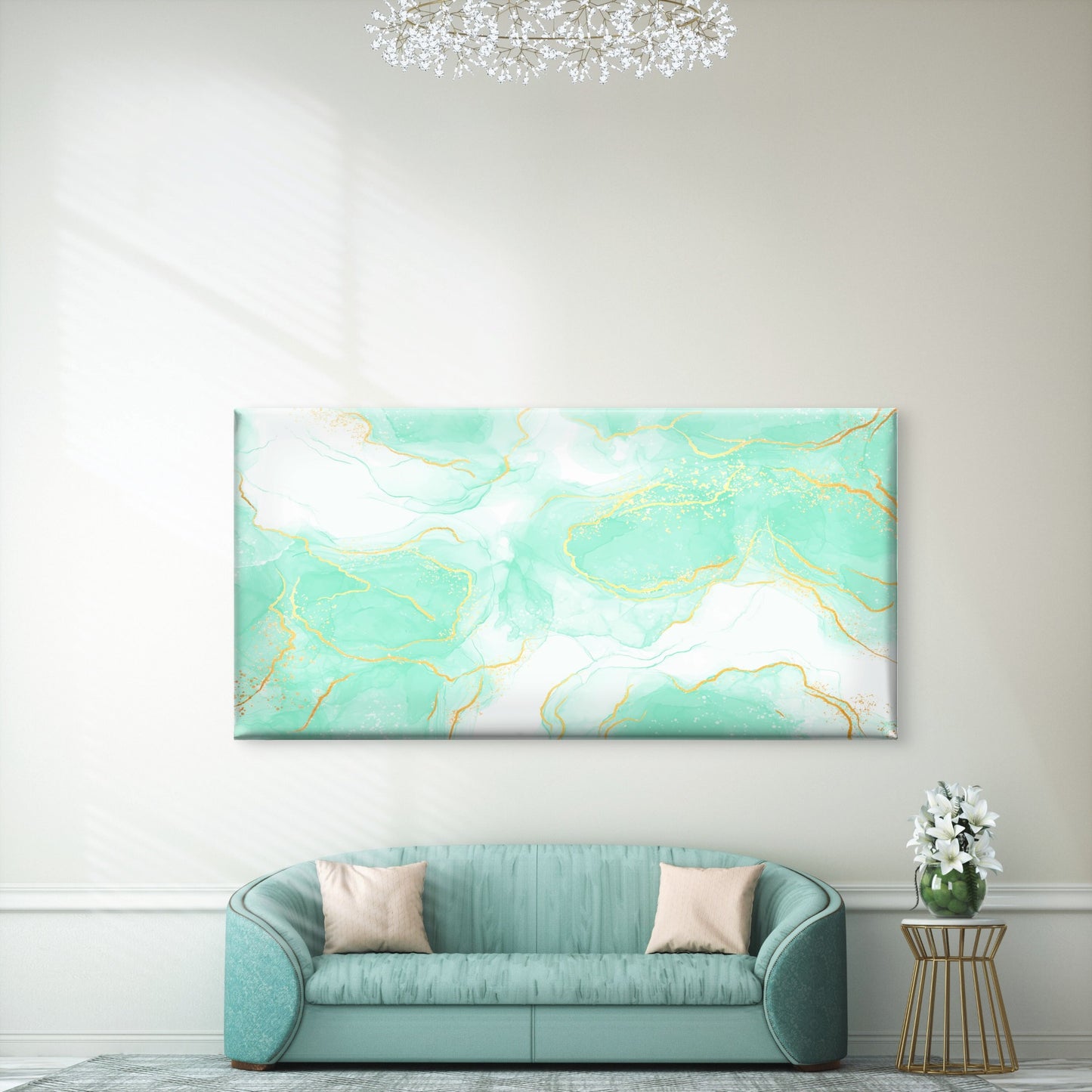 Mint Marble Gold Vein Wall Art Canvas Office Home Room Framed 120x60cm
