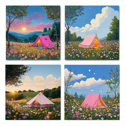 4pcs  Tent Cat Nigh Themed Elegant TE  Wall Art Canvas Framed