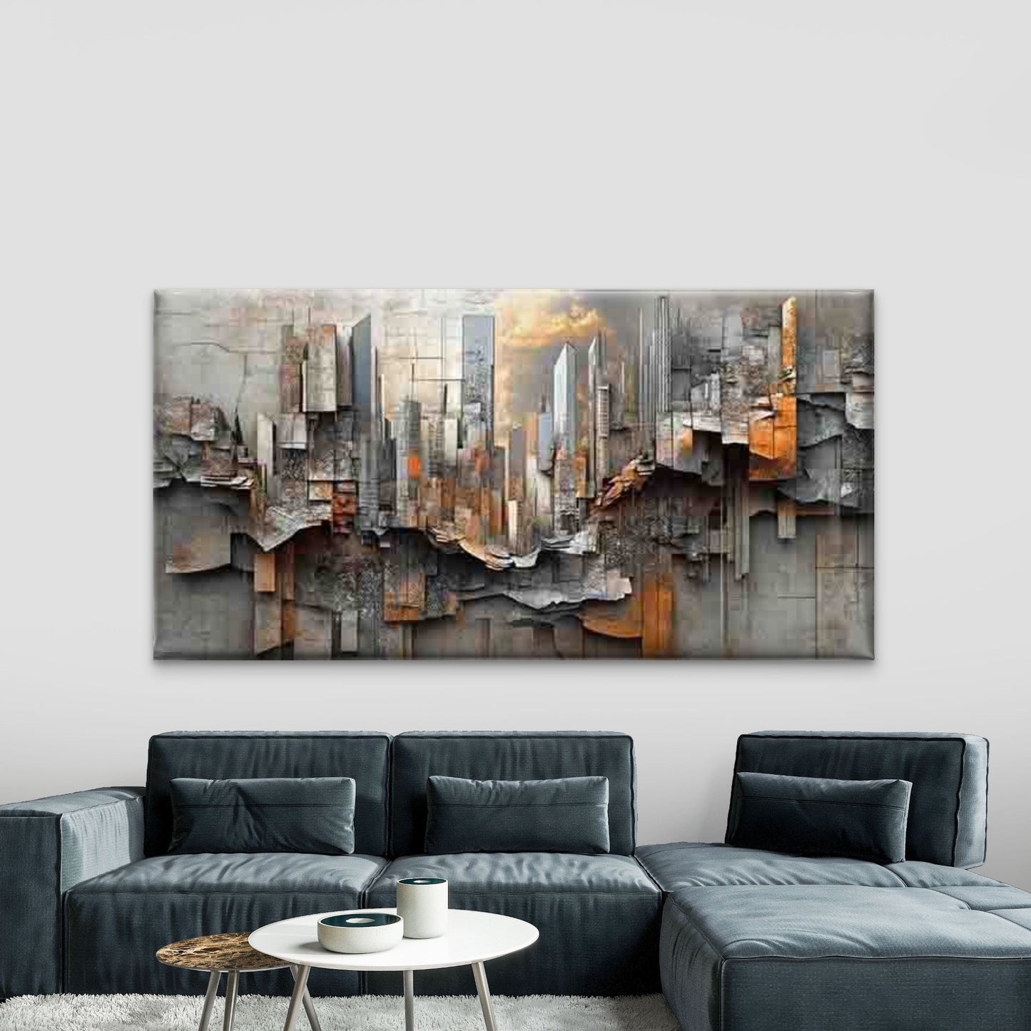 Abstract Cityscape Wall Art Canvas Office Home Room Framed 120x60cm